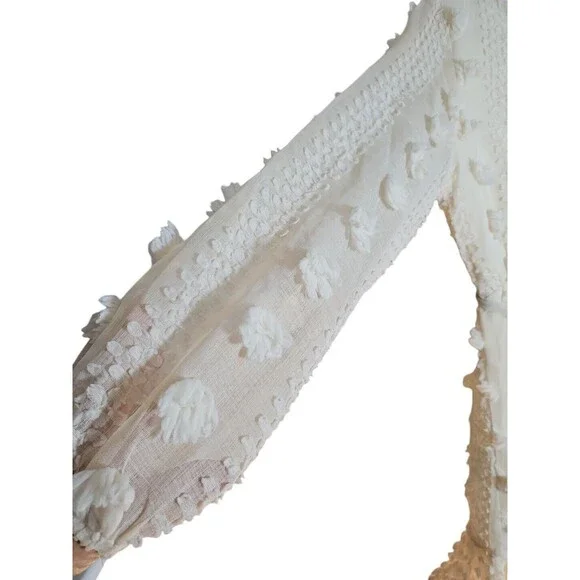 Pink Lily Long Shear Balloon Sleeves Swiss Dot Dress Beige Women Sz M Lined - Picture 7 of 11